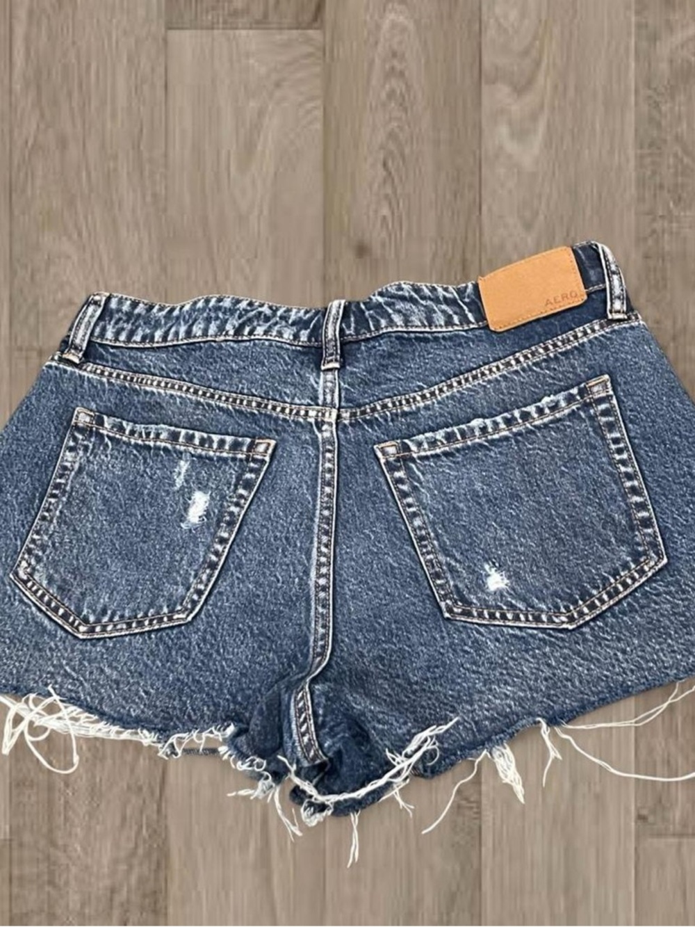 Aeropostale Distressed Dark Blue Button-Front Jean Shorts - Picture 3 of 3